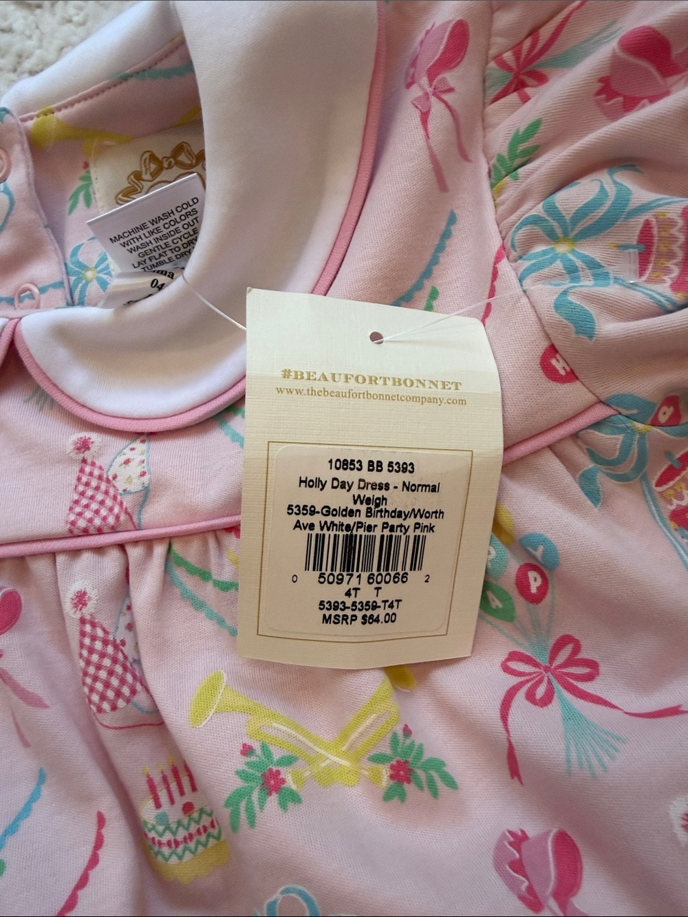 The Beaufort Bonnet Company Pink Party Print Peter Pan Collar Dress - Picture 5 of 5